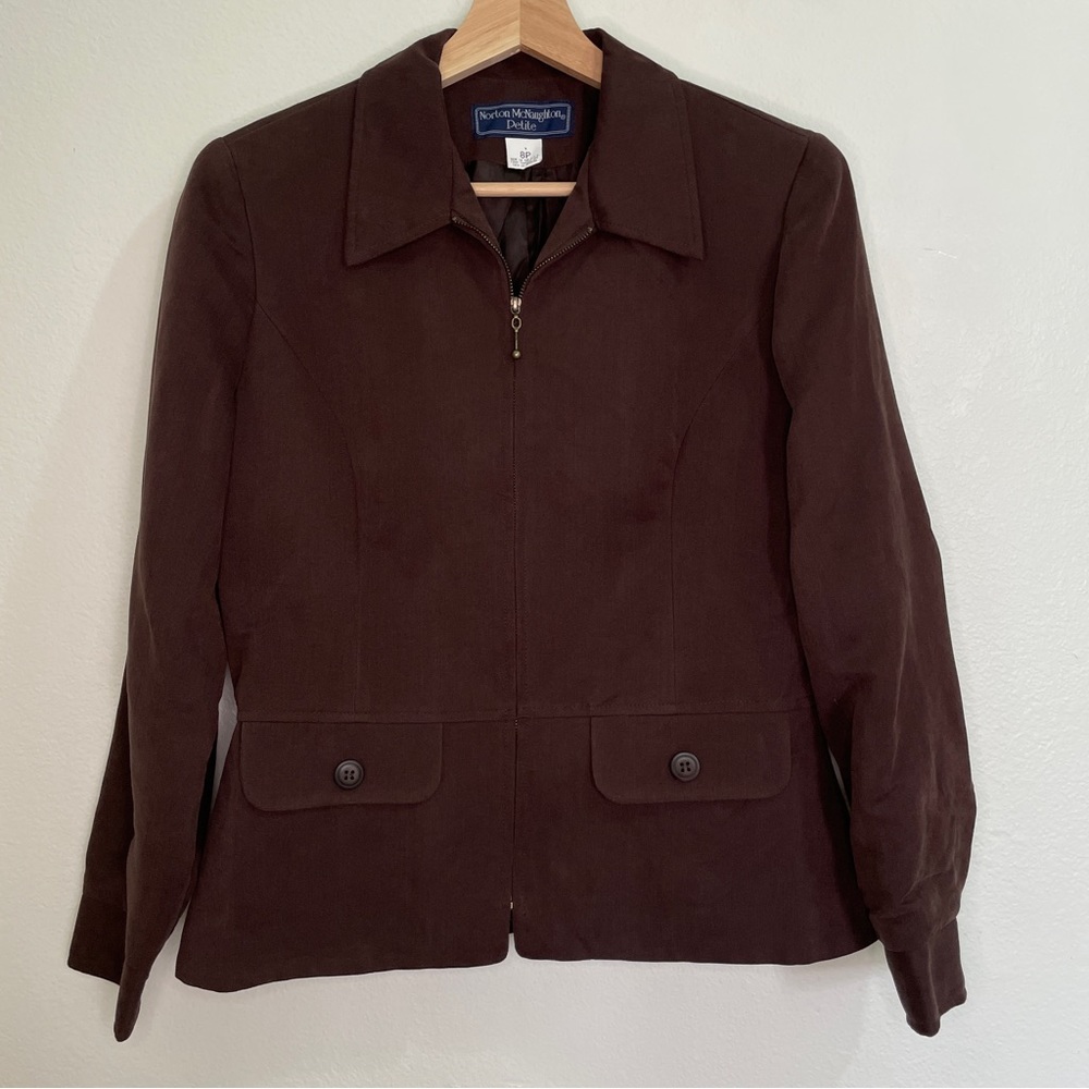 Vintage Norton McNaughton Petite Zip Up Blazer Jacket - Brown